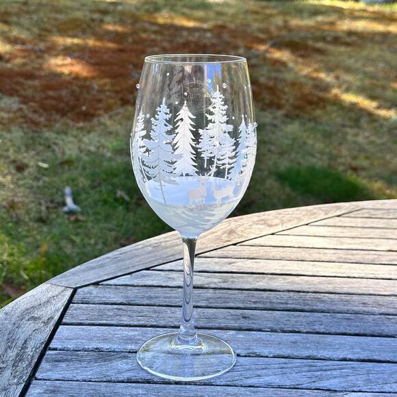 Christmas Tree & Reindeer Stemless Wine Glass 9” Frosted Winter Forest NEW - Picture 10 of 12